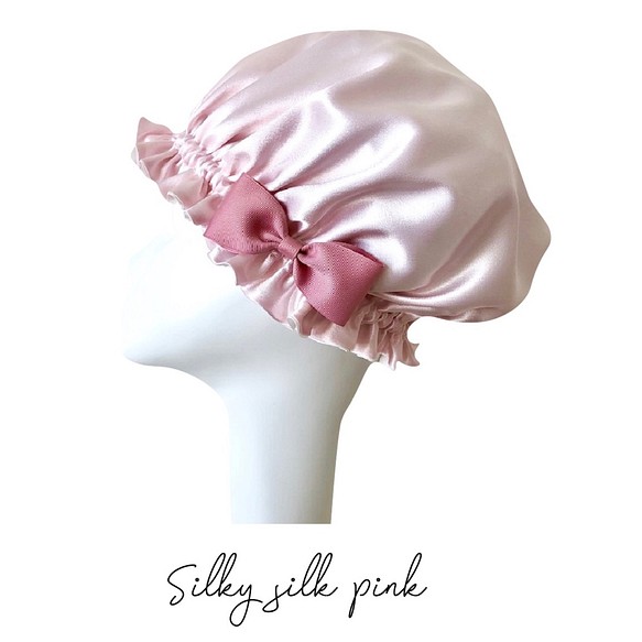 &lt;Silk&gt;魔術帽〜耐洗耐用！國內斜紋真絲睡帽-只需戴上[柔滑粉紅色]即可實現的光亮髮質 第1張的照片