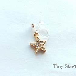 《受注制作》Tiny Star★&一粒ストーンのノンホールピアス 1枚目の画像