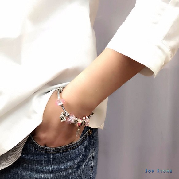 Diffuser Bracelet Paris Style Liuli Art Glass Beads - Pink 1枚目の画像