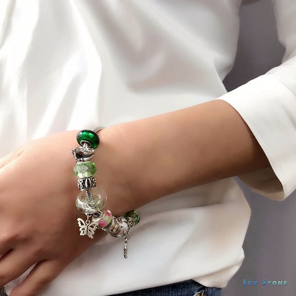 Diffuser Bracelet Paris Style Liuli Art Glass Beads - Green