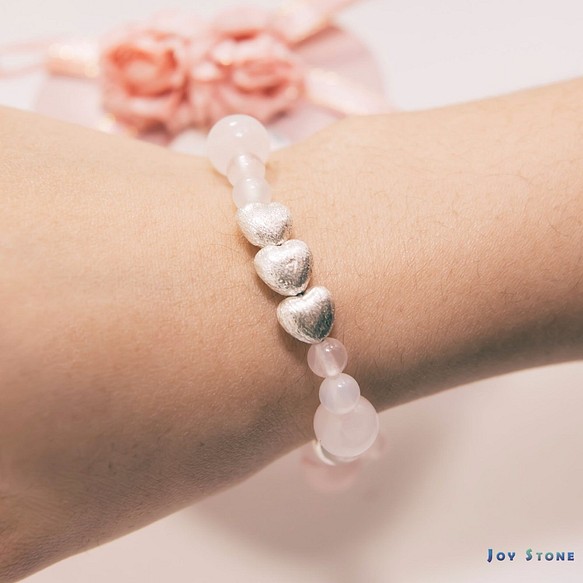 In Love Bracelet - Precious Stones- Rose Quartz-Silver Heart 1枚目の画像