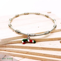 Xmas Party Queen Silver Beads Bracelets - Candy Cane 1枚目の画像