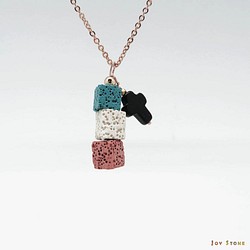 Blue Sand Stone Cross Diffuser 3 Cubes Lava Beaded Necklace 1枚目の画像