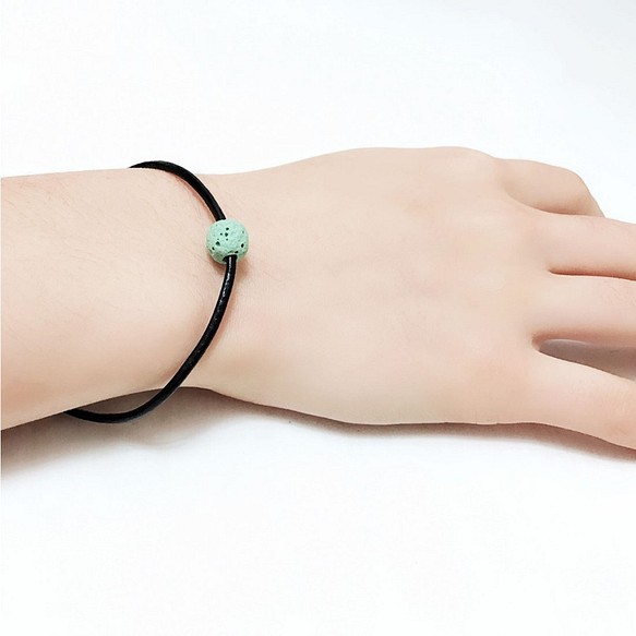 Aqua Green Lava Bead Diffuser Black Leather Bracelet 1枚目の画像