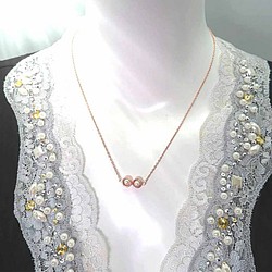 Bubbly圈圈項鍊-2顆款 珍珠墜飾x925銀玫瑰金 姐妹鍊 婚禮小物 第1張的照片
