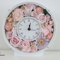 結婚式に　花時計 　薄ピンク系薔薇とガーベラ＆カーネーション　フラワー時計 1枚目の画像