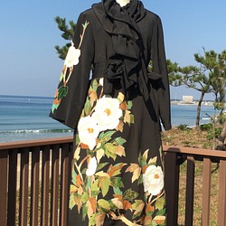 着物リメイク☆ジャンバースカート☆ワンピース☆黒留袖☆花柄☆難あり - 女性和服、着物