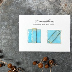 Paint square pieces（earrings）/water blue 1枚目の画像