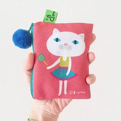 E*group 小方塊包 雙面設計 (草莓焦糖） 零錢包 鑰匙包 卡片包 貓 送禮 禮物 售價＄350 優惠＄299 第1張的照片