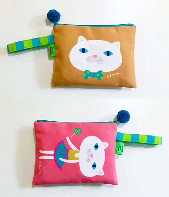 E*group 手提方塊包 （草莓焦糖）雙面設計  收納袋 萬用包 手提包 化妝包 貓  售價＄499 優惠＄420 第1張的照片