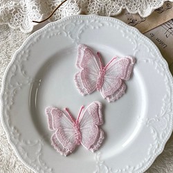 1枚 綺麗 蝶 オーガンジー刺繍 レースモチーフ アップリケ ピンク BK210803 ハンドメイド 手芸 素材 材料 1枚目の画像