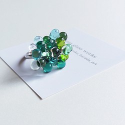 ガラスのリング　バブルデザイン　グリーンミックス（シルバー）　 1枚目の画像