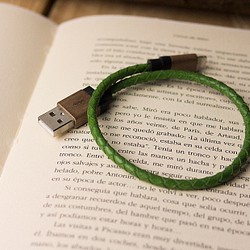 alto 皮革編織 iPhone iPad 充電線 傳輸線 - 萊姆綠/胡桃木 Apple MFI 認證 第1張的照片