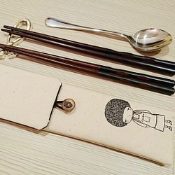 親子 閨密 環保餐具收納袋 組合筷專用 手繪Q毛花媽 第1張的照片