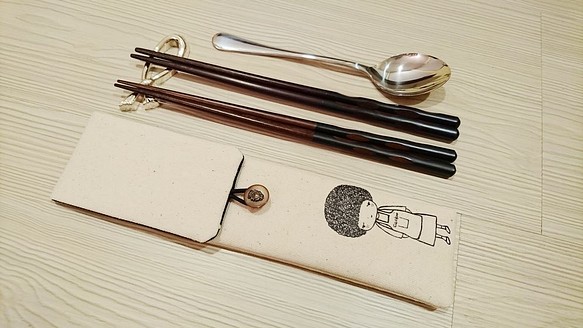 親子 閨密 環保餐具收納袋 組合筷專用 手繪Q毛花媽 第1張的照片
