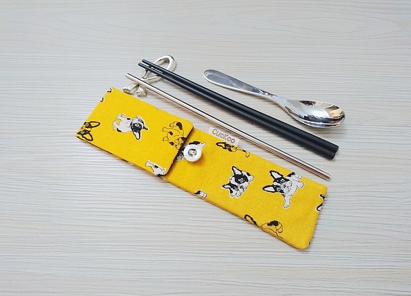 環保餐具收納袋 筷子袋 組合筷專用 狗狗 黃色款 第1張的照片