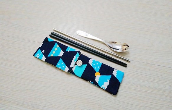 環保餐具收納袋 筷子袋 組合筷專用 雙層筷袋 富士山 第1張的照片
