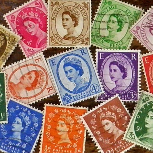 Vintageエリザベス女王切手14色 DA-CO022 包装紙・ラッピングペーパー