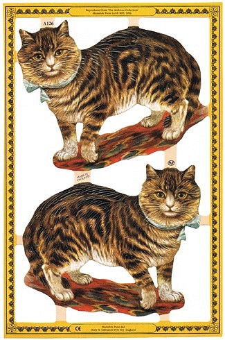 イギリス製クロモス 空色リボンの猫 ラメなし DA-CHE001 1枚目の画像