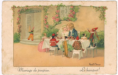パウリ・エブナー アンティークポストカード【Le banquet !】お人形の結婚式 DA-PCAN014 1枚目の画像