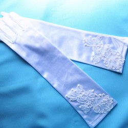 パール刺繡パーツ付【ロンググローブ】ホワイトカラー丈３８ｃｍ 1枚目の画像