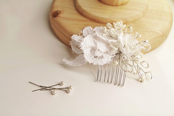 新娘蕾絲頭飾 - Handmade Lace Flower Bridal Headpiece 第1張的照片