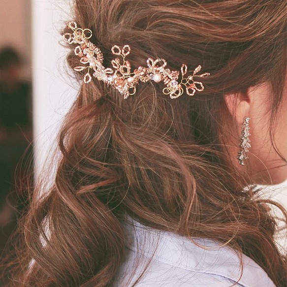 Gold Swarovski Haircomb,Boho Bridal Headpiece,施華洛水晶梳插,新娘頭飾 第1張的照片