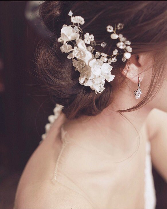 Bridal Haircomb, Swarovski Fascinator,White Headpiece,新娘花飾 第1張的照片