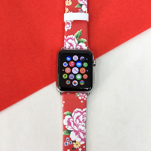 Apple Watch Strap Series 1 & Series 2 真皮手錶帶 更換式蘋果錶帶 - 中國大紅花 第1張的照片