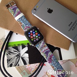 Apple Watch Strap Series 1 & Series 2 真皮手錶帶 更換式蘋果錶帶 - 彩色馬賽克 第1張的照片