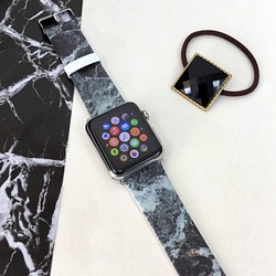Apple Watch Strap Series 1 & Series 2 真皮手錶帶 更換式蘋果錶帶 - 灰黑色雲石紋 第1張的照片