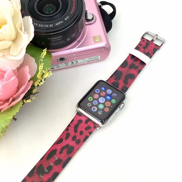 Apple Watch Strap Series 1 & Series 2 真皮手錶帶 更換式蘋果錶帶 - 粉紅色豹紋 第1張的照片