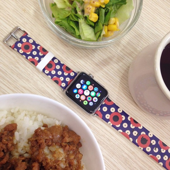 Apple Watch Strap Series 1 & Series 2 真皮手錶帶 更換式蘋果錶帶 - 藍紅色圓形 第1張的照片