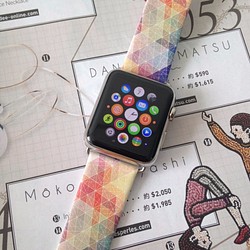 Apple Watch Strap Series 1 & Series 2 真皮手錶帶 更換式蘋果錶帶 - 彩色點與線 第1張的照片