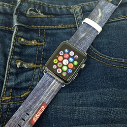 Apple Watch Strap Series 1 & Series 2 真皮手錶帶 更換式蘋果錶帶 - 藍色牛仔褲 第1張的照片