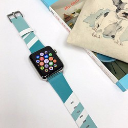 Apple Watch Strap Series 1 & Series 2 真皮手錶帶 更換式蘋果錶帶 - 湖水綠色幾何 第1張的照片