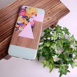 ◎iPhone 透明電話軟殼◎Samsung 透明手機軟殼◎ 粉紅色粉綠色三角形花卉木紋 第1張的照片