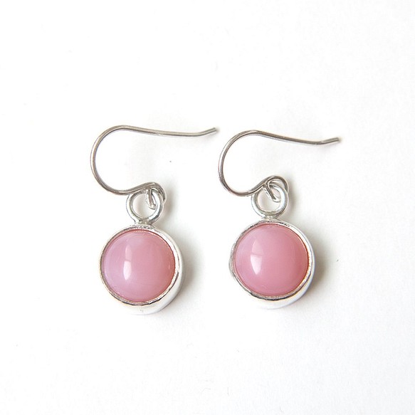 粉紅蛋白石純銀耳環 Pink opal silver earrings 第1張的照片