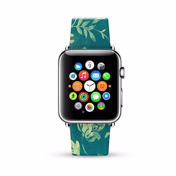 § AppleWatch 38mm / 42mm 真皮手錶帶 蘋果錶帶 § 湖水綠色花紋 第1張的照片