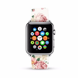§ AppleWatch 38mm / 42mm 真皮手錶帶 蘋果錶帶 § 粉紅玫瑰花紋 第1張的照片