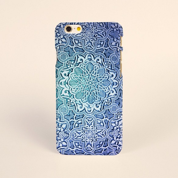 【iPhone 電話殼 Samsung Galaxy 手機殼 磨砂硬殼】天藍色曼陀羅花紋 第1張的照片