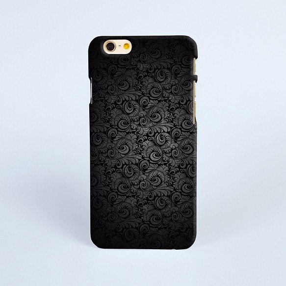 【iPhone 電話殼 Samsung Galaxy 手機殼 磨砂硬殼】黑色花樣圖案 27 第1張的照片