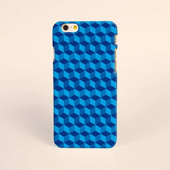 【iPhone 電話殼 Samsung Galaxy 手機殼 磨砂硬殼】藍色幾何圖案 第1張的照片