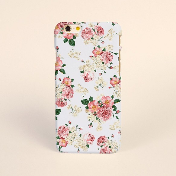 【iPhone 電話殼 Samsung Galaxy 手機殼 磨砂硬殼】白色花樣圖案 第1張的照片