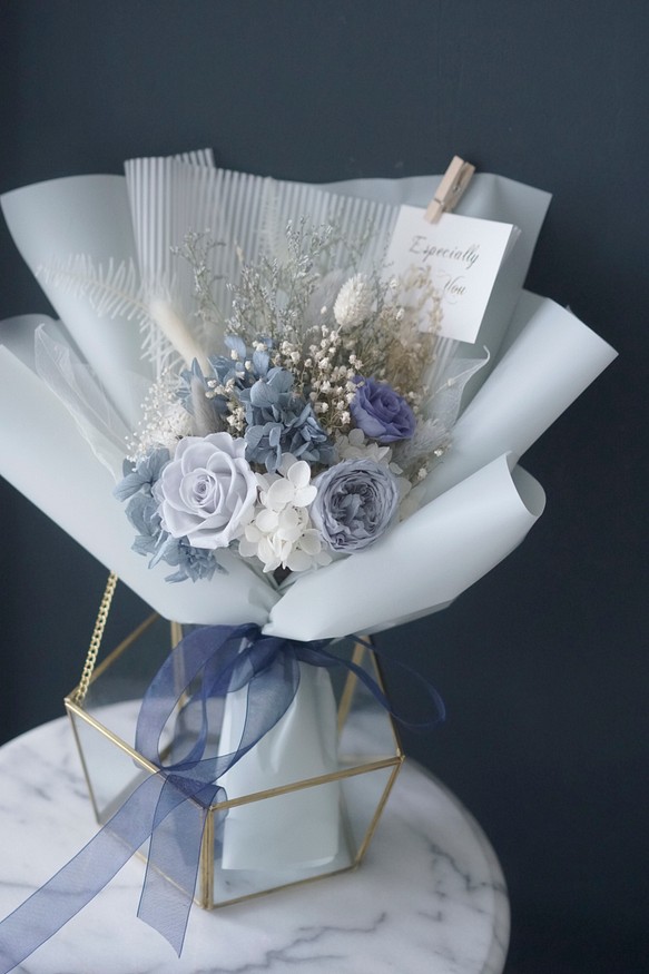 情人節永生花花束淡藍色系求婚告白生日捧花花束 第1張的照片
