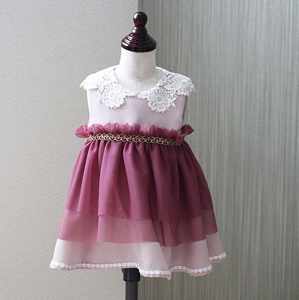 ドレス職人手作り□80-90cmくすみピンクのベビードレス・キッズドレス