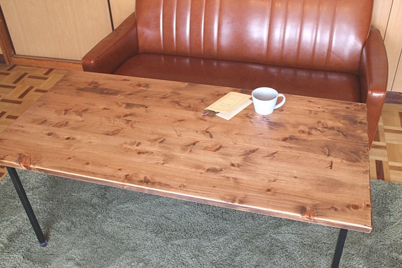 "ナチュラルカフェテーブル"　天然無垢材 鉄脚 サイズオーダー 北欧 リビング コーヒー 1枚目の画像
