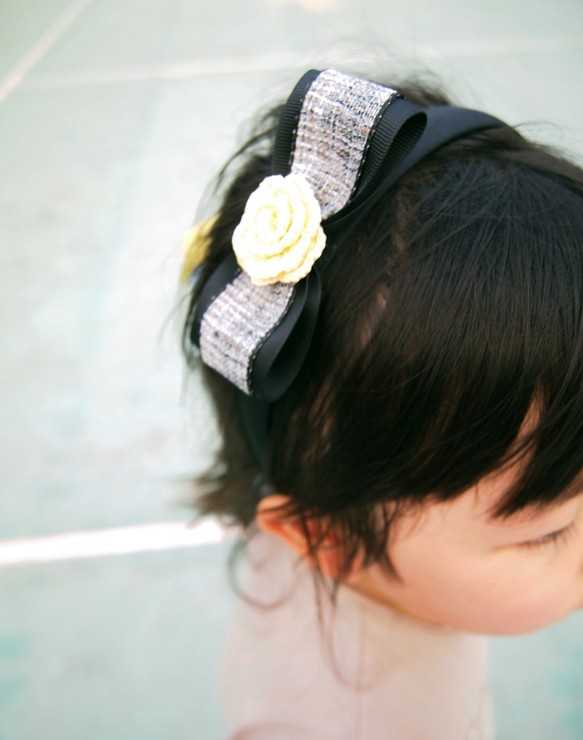 素敵な女の子淡黄色のバラの手織りヘッドバンドBH062 1枚目の画像