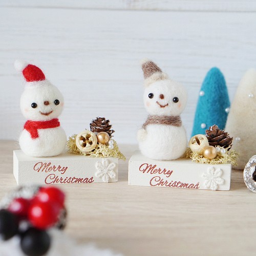 雪だるまさんのクリスマスナチュラル雑貨✾お色をお選びください♪羊毛