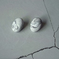 小魔女-大理石系列-橢圓形 水泥不鏽鋼耳針（一對） 第1張的照片